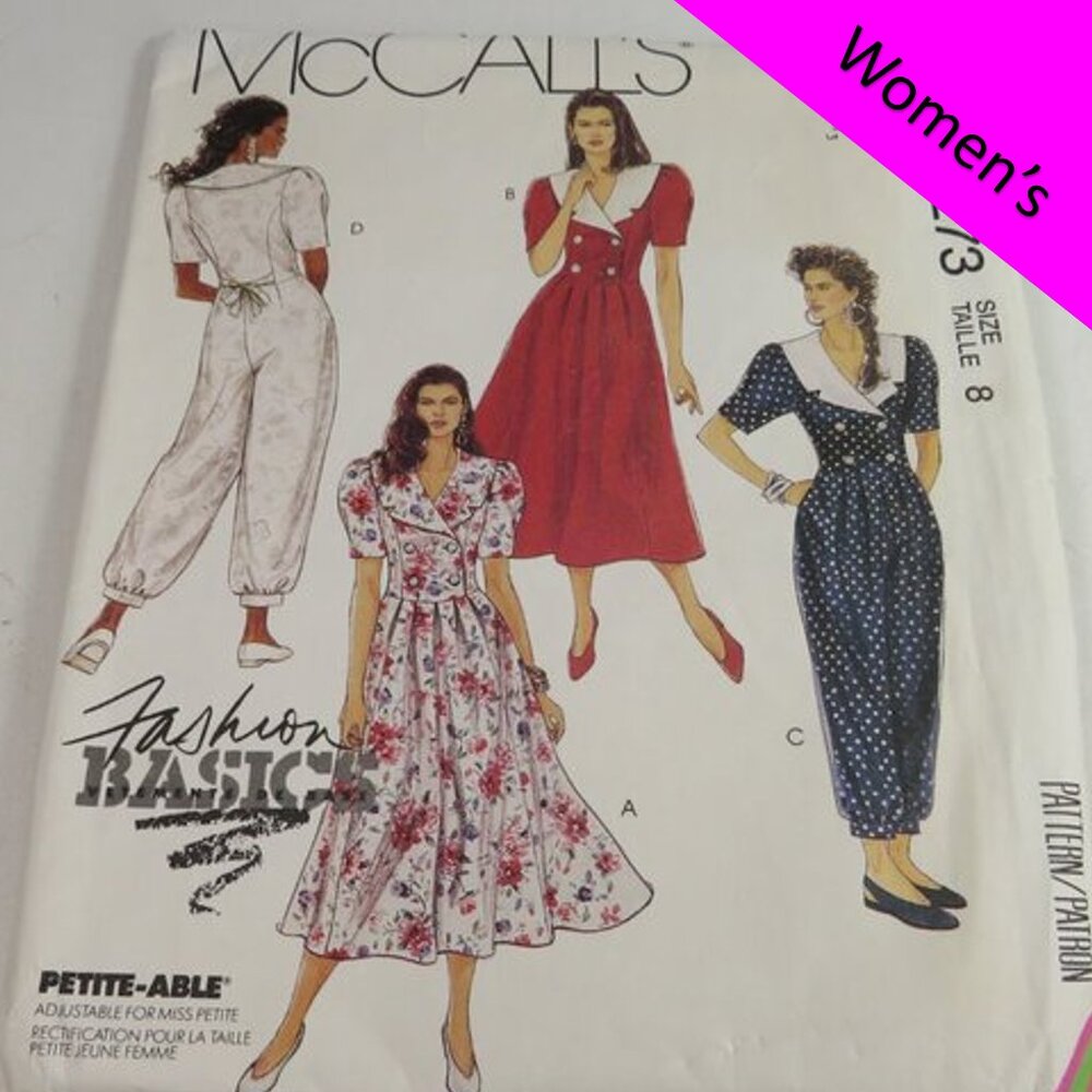 McCalls 5273 Clothing Pattern Double Breasted LG Collar Dress, Jumpsuit